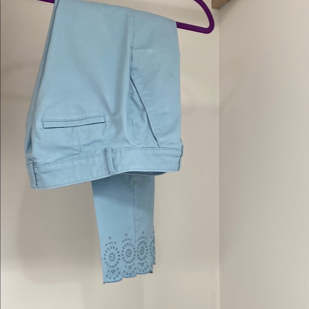 LOFT Blue Ankle Cropped Pants with Eyelet Hem